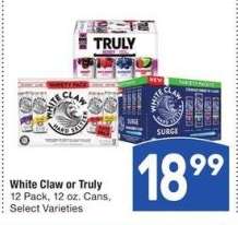 White Claw or Truly* - 12 Pack, 12 oz. Cans, Select Varieties