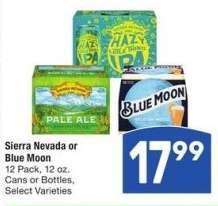 Sierra Nevada or Blue Moon - 12 Pack, 12 oz. Cans or Bottles, Select Varieties
