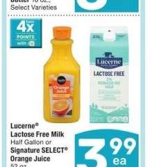Lucerne® Lactose Free Milk Half Gallon or Signature SELECT® Orange Juice 52 oz. - Select Varieties