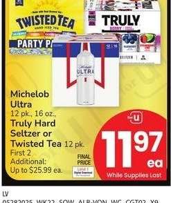 Michelob Ultra 12 pk., 16 oz., Truly Hard Seltzer or Twisted Tea 12 pk.