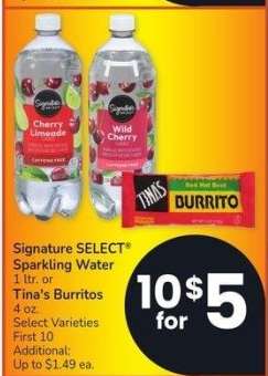 Signature SELECT® Sparkling Water 1 ltr. or Tina's Burritos 4 oz. - Select Varieties