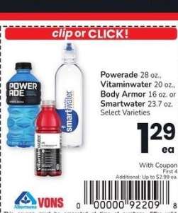 Powerade 28 oz., Vitaminwater 20 oz., Body Armor 16 oz. or Smartwater 23.7 oz. - Select Varieties