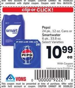 Pepsi 24 pk., 12 oz. Cans or Smartwater 6 pk., 33.8 oz. - Select Varieties