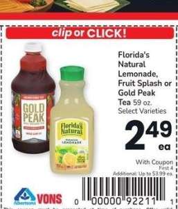 Florida's Natural Lemonade, Fruit Splash or Gold Peak Tea - 59 oz. Select Varieties