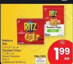Nabisco Ritz 7.5-13.7 oz. or Toasted Chips 7.1-8.1 oz. - Select Varieties First 2 Additional: $4.99 ea.