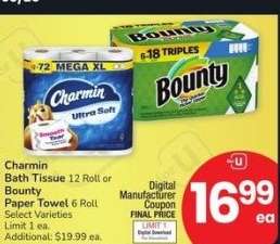 Charmin Bath Tissue 12 Roll or Bounty Paper Towel 6 Roll - Select Varieties