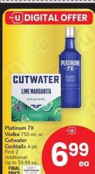 Platinum 7X Vodka 750 ml. or Cutwater Cocktails 4 pk.
