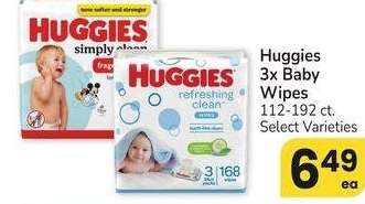 Huggies 3x Baby Wipes - 112-192 ct. Select Varieties