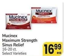 Mucinex Maximum Strength Sinus Relief - 16-20 ct. Select Varieties