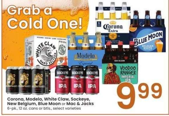 Corona, Modelo, White Claw, Sockeye, New Belgium, Blue Moon or Mac & Jacks - 6 - pk., 12 oz. cans or btls., select varieties