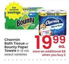 Charmin Bath Tissue or Bounty Paper Towels - 6-12 roll, select varieties