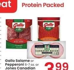 Gallo Salame or Pepperoni 6-7 oz. or Jones Canadian Bacon 6 oz. - select varieties