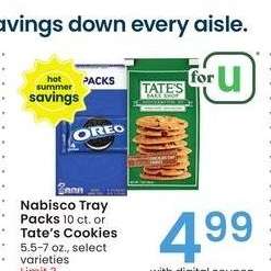 Nabisco Tray Packs 10 ct. or Tate's Cookies 5.5-7 oz. - select varieties