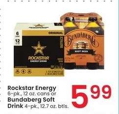 Rockstar Energy 6-pk., 12 oz. cans or Bundaberg Soft Drink 4-pk., 12.7 oz. btls.
