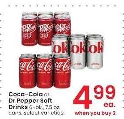 Coca-Cola or Dr Pepper Soft Drinks - 6-pk., 7.5 oz. cans, select varieties