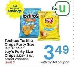 Tostitos Tortilla Chips Party Size 14.5-17 oz. or Lay's Party Size Chips 8.125-13 oz. - select varieties