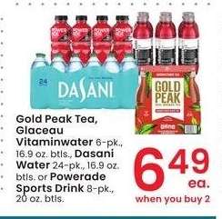 Gold Peak Tea, Glaceau Vitaminwater 6-pk., 16.9 oz. btls., Dasani Water 24-pk., 16.9 oz. btls. or Powerade Sports Drink 8-pk., 20 oz. btls.