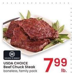 USDA CHOICE Beef Chuck Steak - boneless, family pack