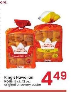 King's Hawaiian Rolls - 12 ct., 12 oz., original or savory butter