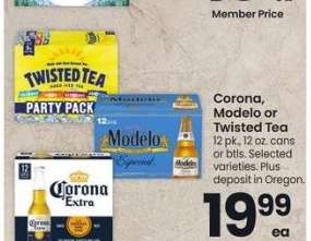 Corona, Modelo or Twisted Tea - 12 pk., 12 oz. cans or btls. Selected varieties.