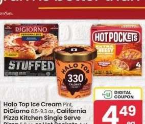 Halo Top Ice Cream Pint, DiGiorno 8.5-9.3 oz., California Pizza Kitchen Single Serve Pizza 5.9 oz. or Hot Pockets 4 ct. - Selected varieties.