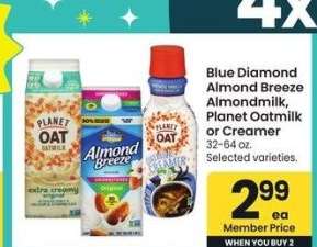 Blue Diamond Almond Breeze Almondmilk, Planet Oatmilk or Creamer - 32-64 oz. Selected varieties.