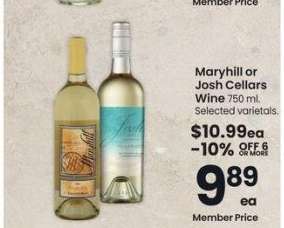 Maryhill or Josh Cellars Wine - 750 ml. Selected varietals.