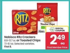 Nabisco Ritz Crackers 8.8-13.7 oz. or Toasted Chips 7.1-8.1 oz. - Selected varieties.