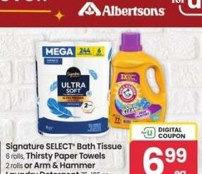 Signature SELECT® Bath Tissue 6 rolls, Thirsty Paper Towels 2 rolls or Arm & Hammer Laundry Detergent 75-105 oz. or 42 ct. pods. - Selected varieties.