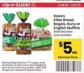 Dave's Killer Bread, Bagels, Buns or English Muffins - Selected sizes and varieties.