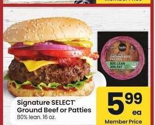 Signature SELECT® Ground Beef or Patties - 80% lean. 16 oz.
