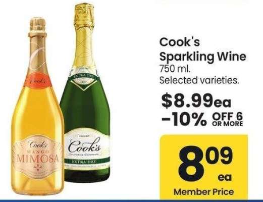Cook's Sparkling Wine - 750 ml. Selected varieties.