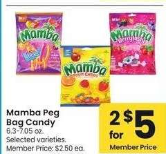 Mamba Peg Bag Candy - 6.3-7.05 oz. Selected varieties. Member Price: $2.50 ea.