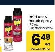RAID Ant & Roach Spray - 17.5 oz. Selected varieties.
