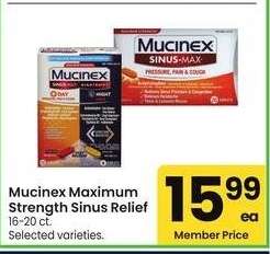 Mucinex Maximum Strength Sinus Relief - 16-20 ct. Selected varieties.