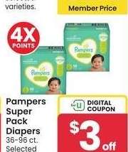 Pampers Super Pack Diapers - 36-96 ct. Selected varieties.