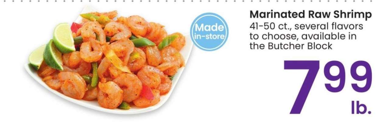 Marinated Raw Shrimp - 41-50 ct., several flavors to choose, available in the Butcher Block