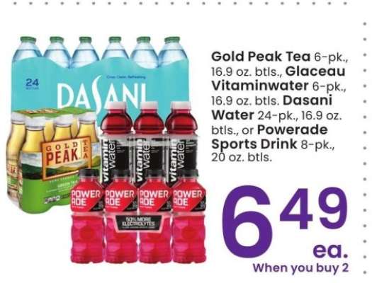 Gold Peak Tea 6-pk., 16.9 oz. btls., Glaceau Vitaminwater 6-pk., 16.9 oz. btls., Dasani Water 24-pk., 16.9 oz. btls. or Powerade Sports Drink 8-pk., 20 oz. btls.