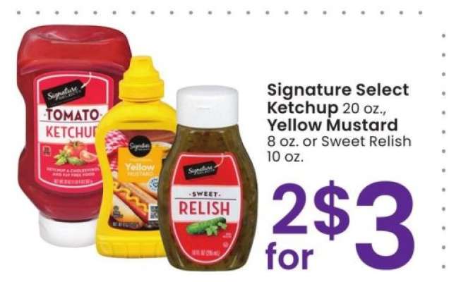 Signature Select Ketchup 20 oz., Yellow Mustard 8 oz. or Sweet Relish 10 oz.