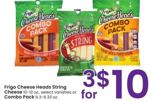 Frigo Cheese Heads String Cheese 10-12 oz., select varieties or Combo Pack 6.3-6.33 oz.