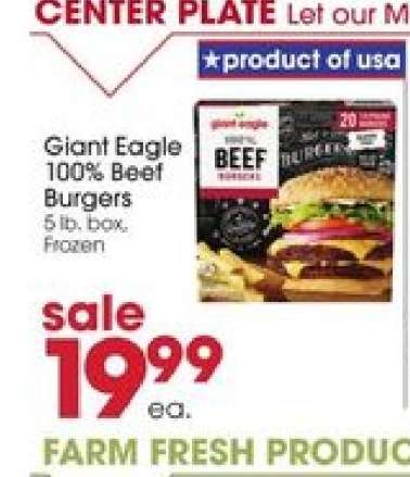 Giant Eagle 100% Beef Burgers