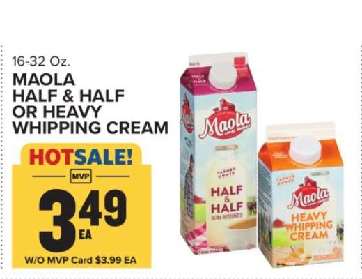 Maola Half & Half or Heavy Whipping Cream