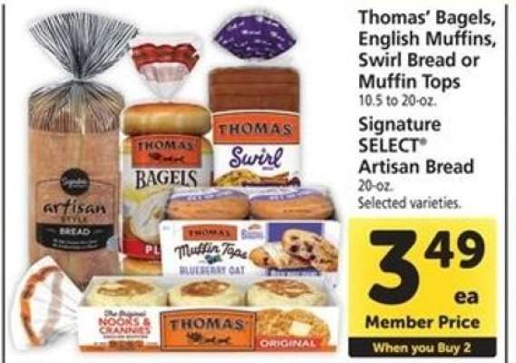 Thomas' Bagels, English Muffins, Swirl Bread or Muffin Tops