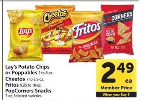 Lay's Potato Chips or Poppables, Cheetos, Fritos, PopCorners Snacks