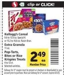 Kellogg's Cereal, Extra Granola, Pop-Tarts, Bites or Rice Krispies Treats