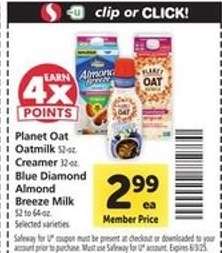 Planet Oat Oatmilk / Blue Diamond Almond Breeze Milk