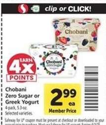 Chobani Zero Sugar or Greek Yogurt