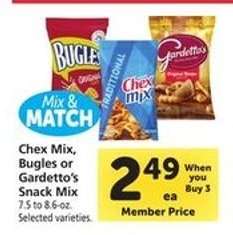 Chex Mix, Bugles or Gardetto's Snack Mix