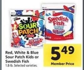 Red, White & Blue Sour Patch Kids or Swedish Fish