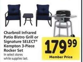Charbroil Infrared Patio Bistro Grill or Signature SELECT Kempton 3-Piece Rocker Set